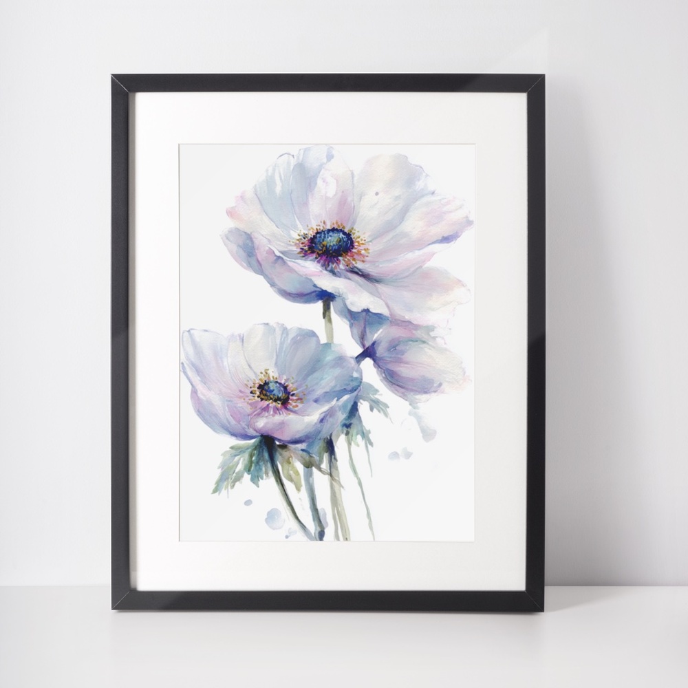 Watercolor Anemone Flowers Wall Art Illustration Print Poster Unframed - Picture 2 of 9